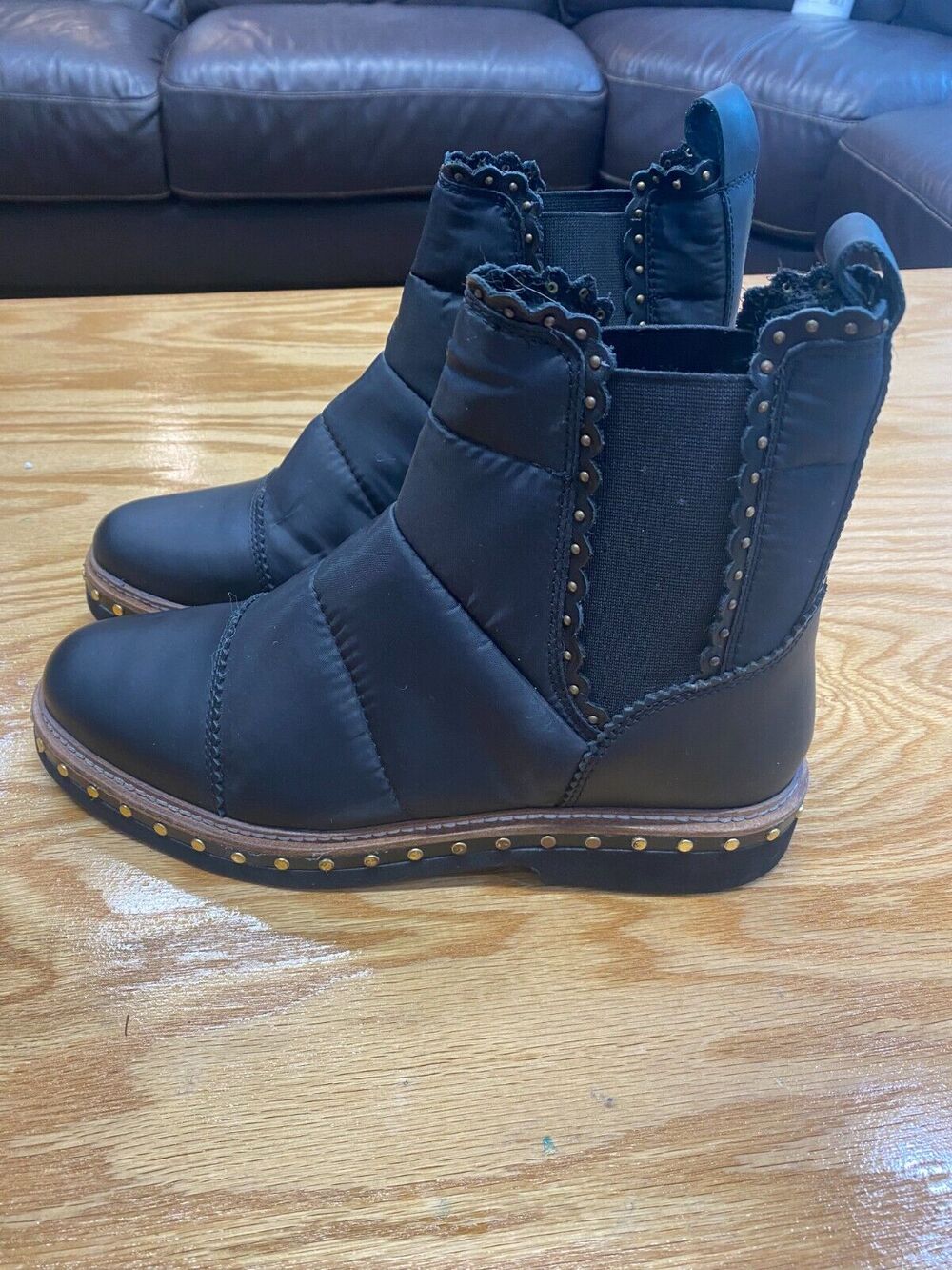 Free People Atlas Puffer Chelsea Boots Women's 7.5 Black Leather Slip On S21